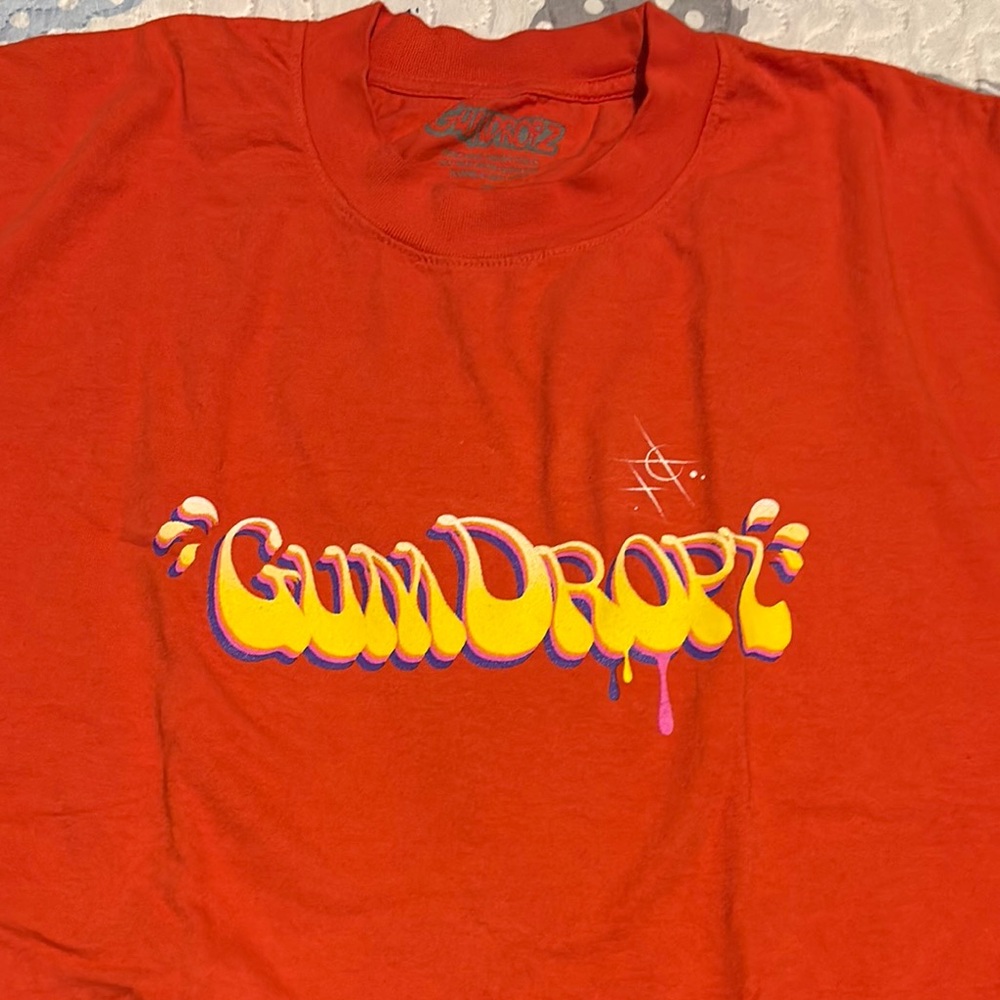 Red Graphic Tee with Gumdrop Design